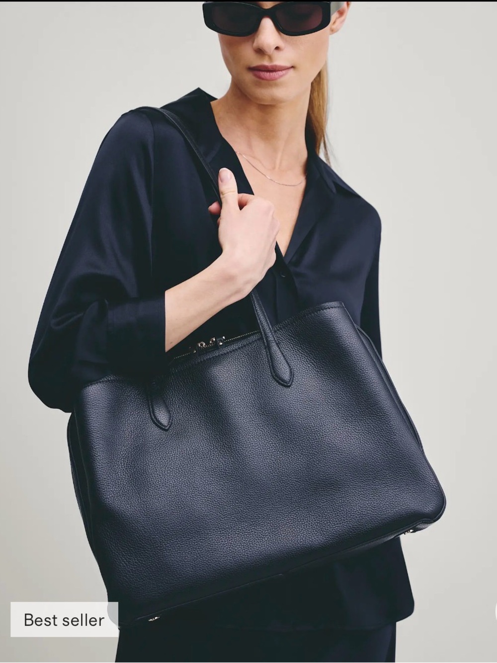 Quince Black Leather Laptop Tote